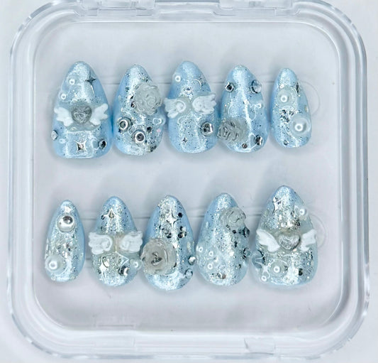 Sparkly angel reusable handmade press on nails