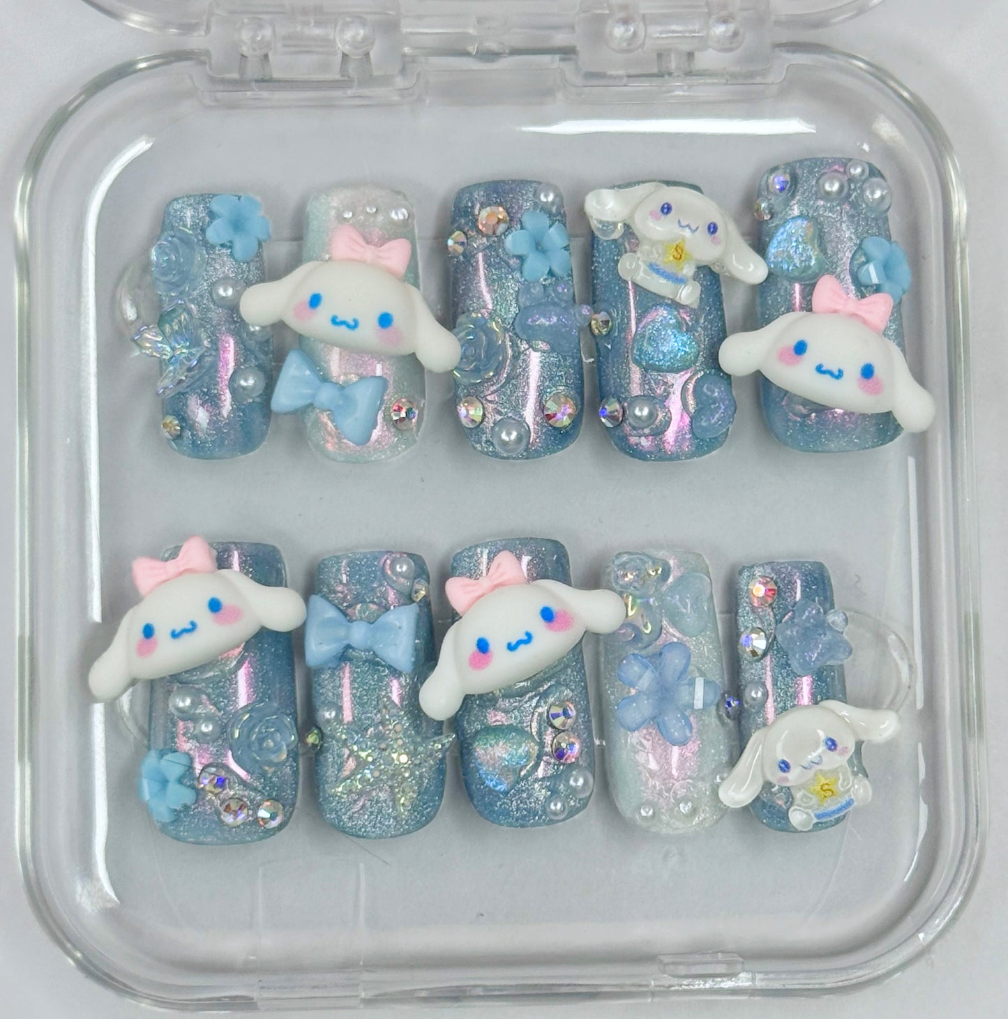 Cutie Cinnamon, Cinnamonroll sanrio inspired nails, Medium length reusable square nails 10pc