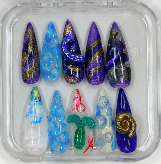Under the SEAAA stiletto shaped handmade press on nails 10pc
