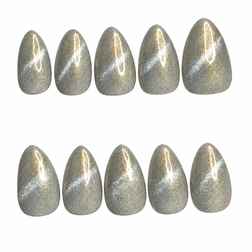 Silver with gold accent cat eye reusable handmade press-on nails 10pc